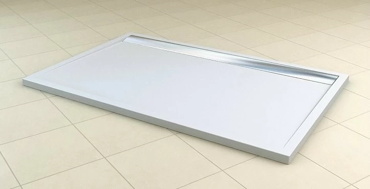 Cadita dus SanSwiss ILA WIA, 90 x 150 cm slim din marmura compozita alb, crom
