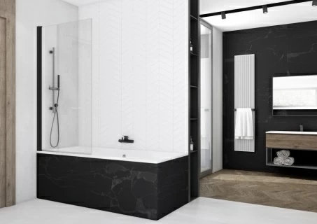 Paravan cada pivotant 180° SanSwiss Solino SOEB13, negru mat 85xH150cm