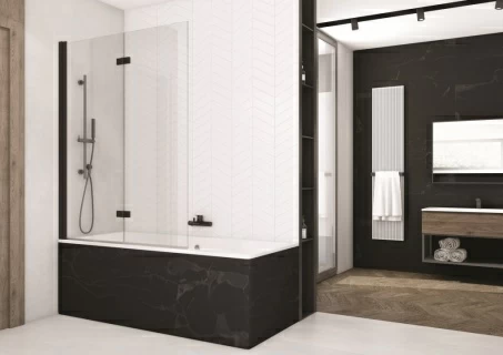 Paravan cada pliabil 180° SanSwiss Solino SOLB2, negru mat 90xH150cm