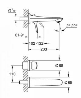 Baterie lavoar Grohe Eurostyle cu 2 orificii Marimea M