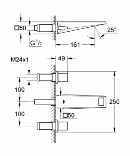 Baterie lavoar Grohe Allure Brilliant Marimea S cu 3 elemente 1/2″