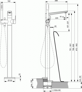 Baterie cada cu montaj pe pardoseala Ideal Standard Tonic II