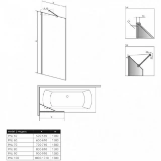 Paravan cada Radaway Modo New Black PNJ, un element fix, 60xH150 cm