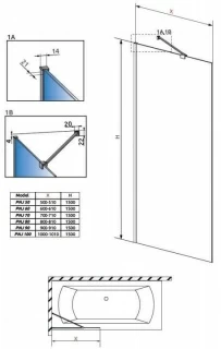 Paravan cada Radaway Modo New PNJ, un element fix, 80xH150 cm