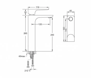 Baterie lavoar Steinberg Precision seria 205 inalta, corp 26,5 cm