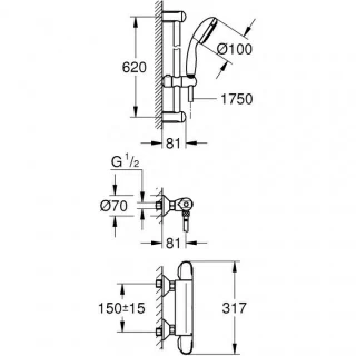 Baterie dus Grohe Grohtherm 1000 cu termostat si set de dus cu bara 60 cm