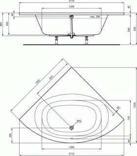 Cada semirotunda Ideal Standard Hotline New 150x150 cm, montaj incastrat