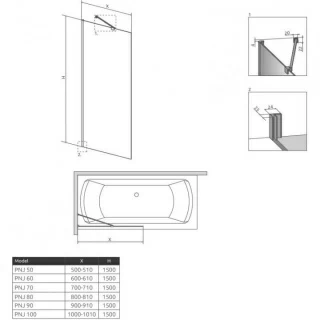 Paravan cada Radaway Idea Black PNJ Frame, un element fix, 100xH150 cm