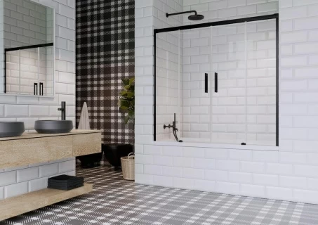 Paravan cada Radaway Idea Black PN DWD cu usi glisante si parti fixe 140 cm negru mat