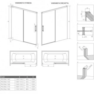 Paravan cada Radaway Idea Black PN DWJ cu usa glisanta si parte fixa 150 cm negru mat