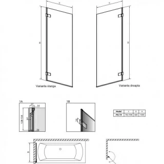 Paravan cada Radaway Arta PNJ cu un element, 70 cm