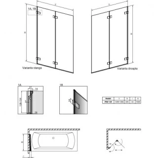 Paravan cada Radaway Arta PND cu doua elemente, 130 cm