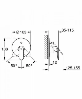 Baterie cada si dus Grohe Eurosmart Cosmopolitan cu monocomanda