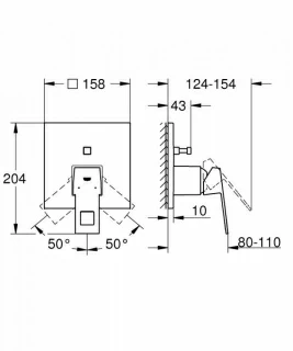 Baterie cada si dus Grohe Eurocube cu doua iesiri