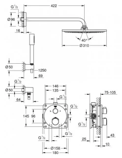 Sistem dus incastrat Grohe Grohtherm Perfect Rainshower Cosmopolitan 310