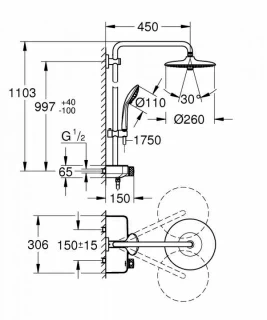 Sistem dus Grohe Euphoria SmartControl System 260 Mono cu termostat