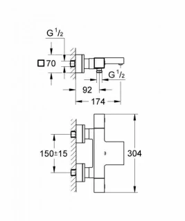 Baterie cada si dus Grohe Grohtherm Cube cu termostat 1/2″