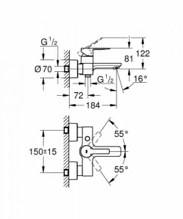 Baterie cada si dus Grohe Lineare cu monocomanda 1/2″