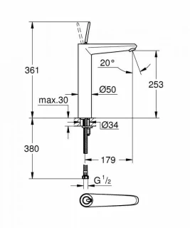 Baterie lavoar Grohe Eurodisc Joy monocomanda 1/2″ Marimea XL