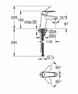 Baterie lavoar Grohe Eurodisc Cosmopolitan cu monocomanda 1/2″ Marimea S