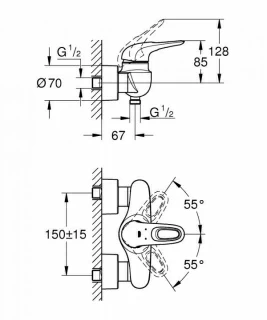 Baterie dus Grohe Eurostyle monocomanda, crom