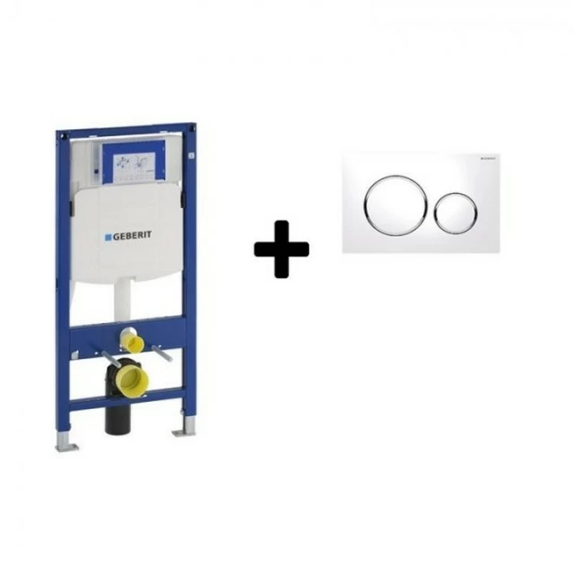 Set PROMO rezervor wc incastrat cu cadru Geberit Sigma si clapeta alb-auriu