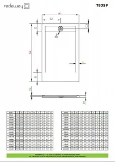 Cadita dus dreptunghiulara Radaway Teos F 90x80xH4 cm, decupabila, alb