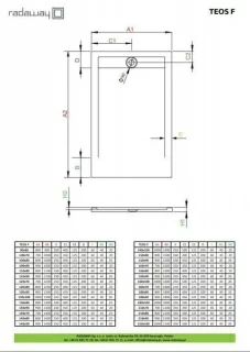 Cadita dus dreptunghiulara Radaway Teos F 210 x 80 x H4 cm, decupabila, antracit
