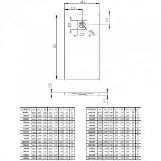 Cadita dus dreptunghiulara Radaway Kyntos F 160 x 70 x H3 cm, decupabila