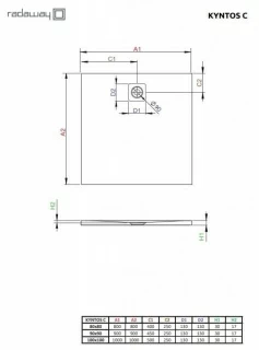 Cadita dus patrata Radaway Kyntos C 100 x 100 x H3 cm, decupabila
