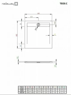 Cadita dus patrata Radaway Teos C 90 x 90 x H4 cm, decupabila