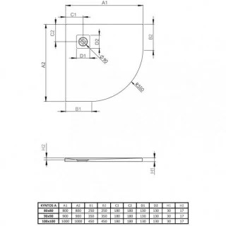 Cadita dus semirotunda Radaway Kyntos A 100 x 100 x H3 cm, decupabila