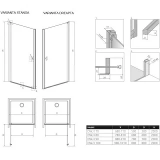 Usa de nisa batanta Radaway Nes DWJ I, 80 cm