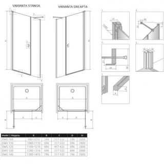Usa de nisa batanta Radaway Nes DWS, 130 cm