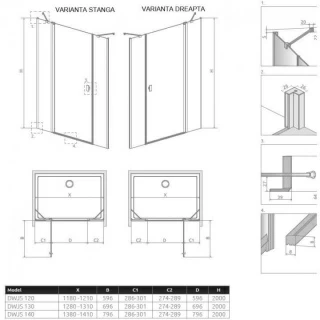 Usa de nisa batanta Radaway Nes DWJS, 120 cm