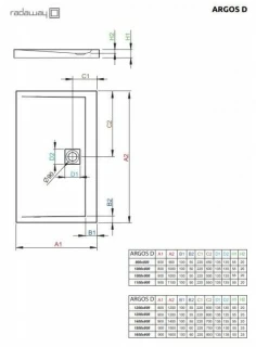 Cadita dus dreptunghiulara Radaway Argos D 120 x 80 x H5 cm, alb