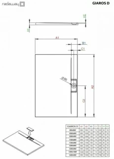 Cadita dus dreptunghiulara Radaway Giaros D 100 x 80 x H4 cm, alb