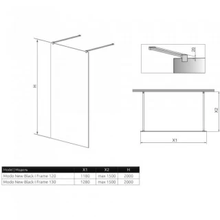 Cabina dus Walk-In Radaway Modo New Black I Frame, 130 x H200 cm