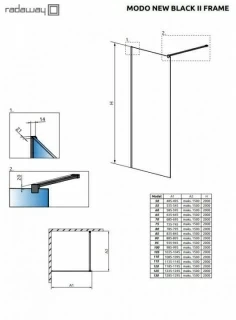 Cabina dus Walk-In Radaway Modo New Black II Frame, 50 x H200 cm