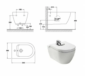 Bideu Gala Emma Rounded RIMLESS suspendat 54 x 36 cm