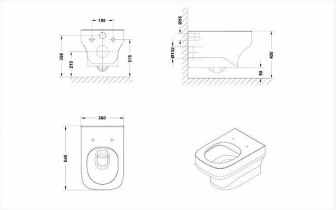 Vas wc Gala Mid Rimless suspendat 54 x 36 cm