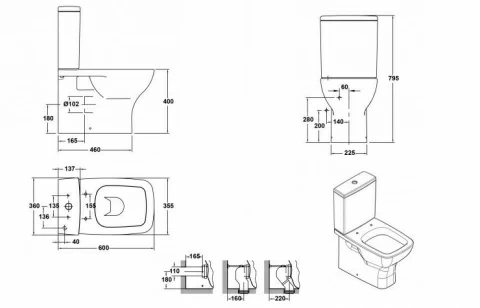 Rezervor Gala Street Square BTW 3/4.5 L, alimentare stanga jos
