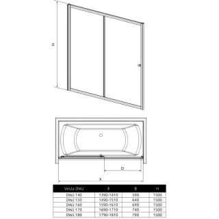 Paravan cada Radaway Vesta DWJ cu usa glisanta, 160x150 cm