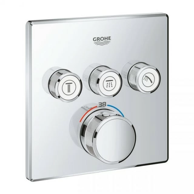 Baterie dus Grohe Grohtherm Smartcontrol termostatata cu 3 iesiri, patrata