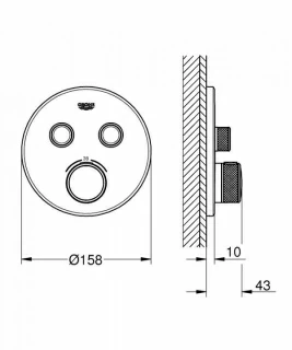 Baterie dus Grohe Grohtherm Smartcontrol termostatata cu 2 iesiri, crom