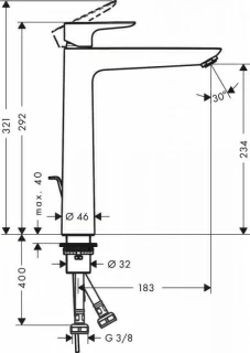 Baterie lavoar Hansgrohe Talis E 240, cu ventil pop-up, bronz periat, pentru lavoar tip bol