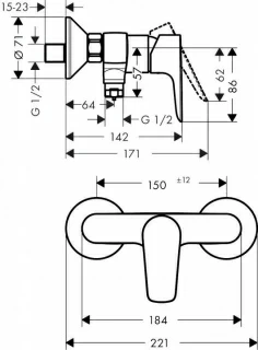 Baterie dus Hansgrohe Talis E, bronz periat