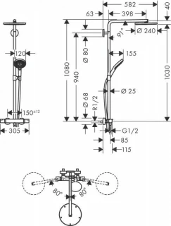 Sistem dus Hansgrohe Raindance Select S 240, baterie termostatata, alb mat