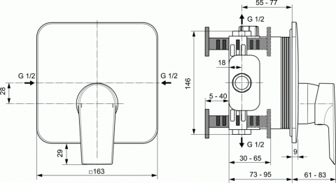 Baterie dus Ideal Standard Tesi monocomanda incastrata