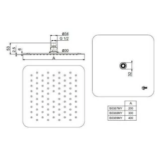 Palarie de dus IdealRain lux 200x200 mm patrata